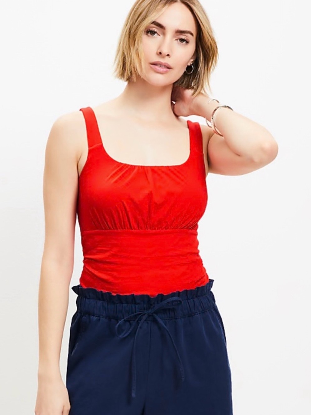 LOFT Red Scoop Neck Ruched Tank NWT